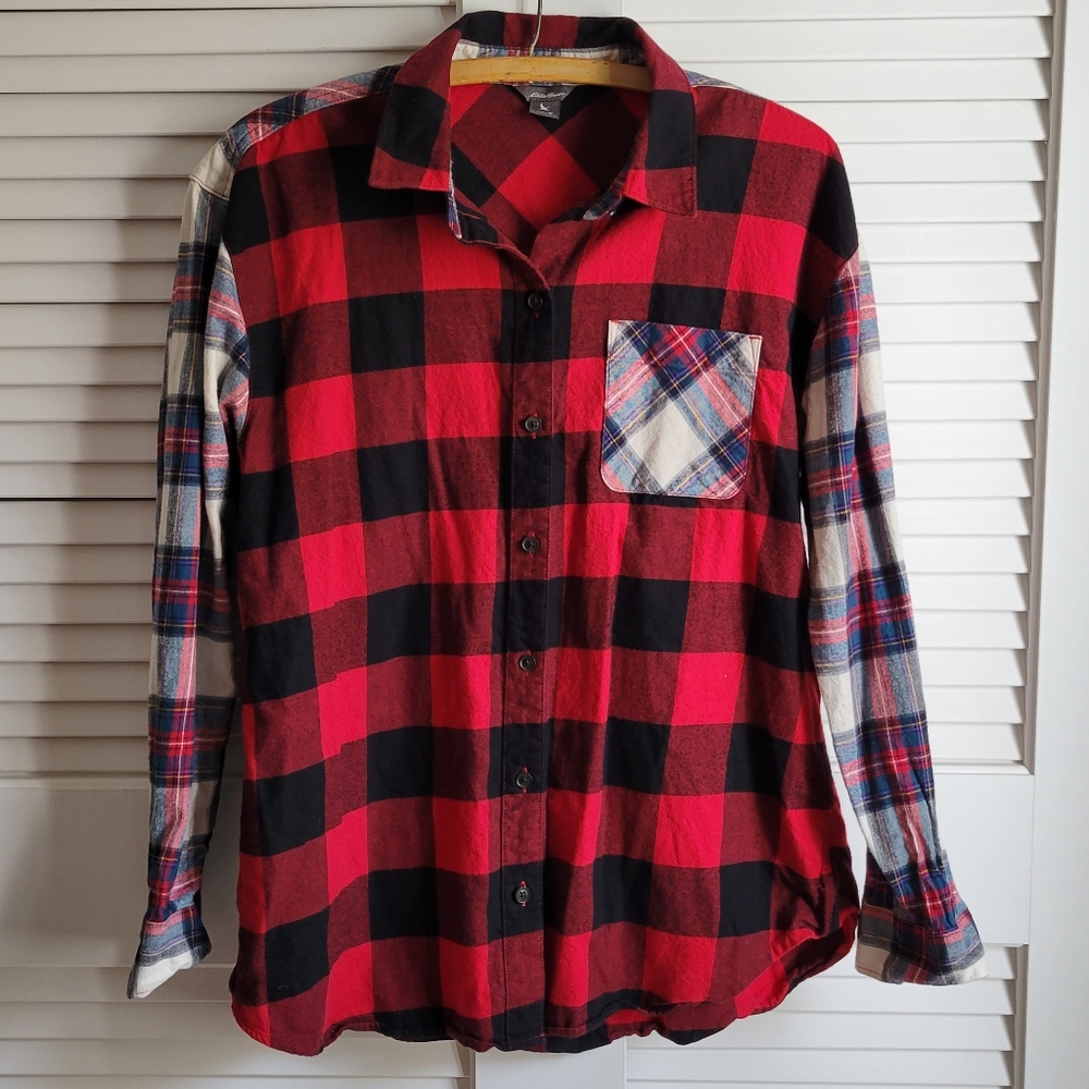 EDDIE BAUER Plaid Button Down Boyfriend Fit Medium